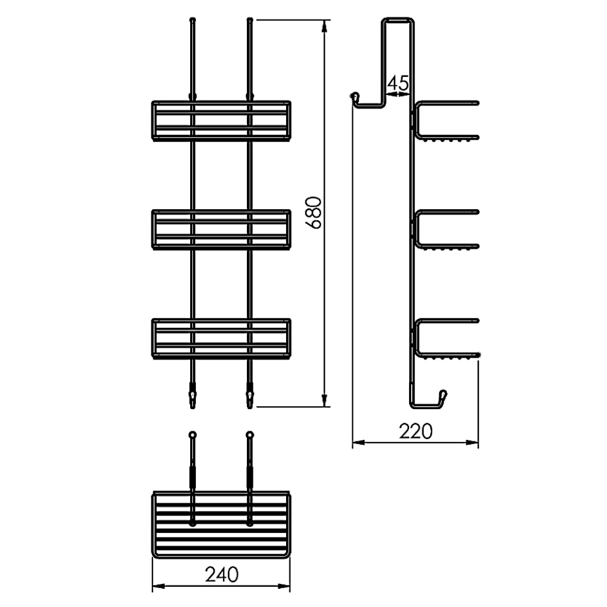 Gedy - Väggmonterad duschhylla CHROM LINE 68x24 cm i blank krom