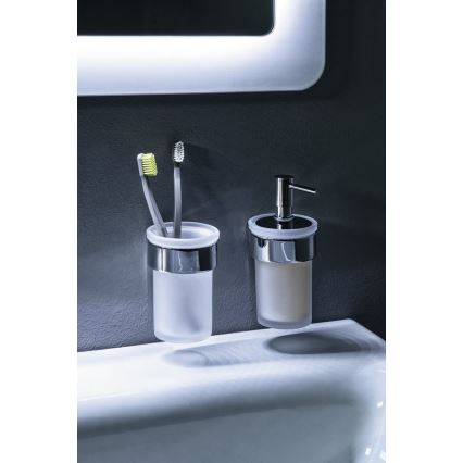 Gedy - Väggmonterad tandborstehållare PIRENEI mjölkig glas/skinande krom