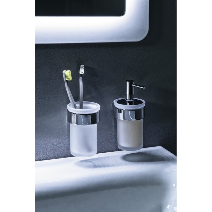 Gedy - Väggmonterad tandborstehållare PIRENEI mjölkig glas/skinande krom