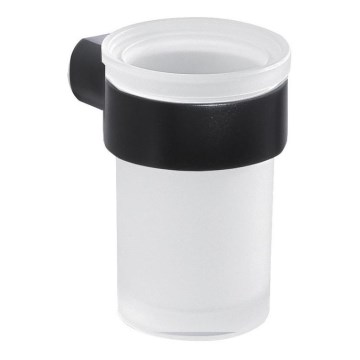 Gedy - Väggmonterad tandborstehållare PIRENEI mjölkig glas/svart
