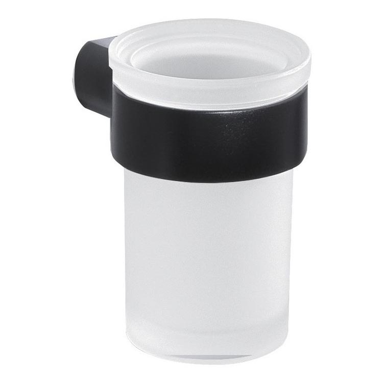 Gedy - Väggmonterad tandborstehållare PIRENEI mjölkig glas/svart