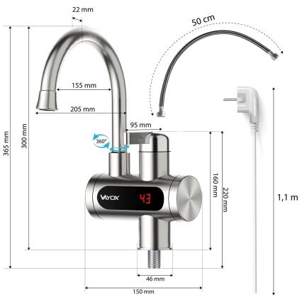Genomströmningsvärmare med LED display 3000W/230V IPX4 rostfri