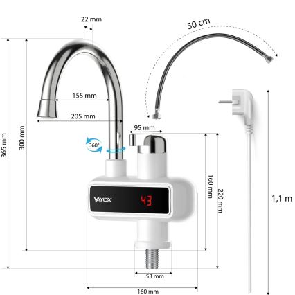 Genomströmningsvärmare med LED display 3000W/230V IPX4 vit