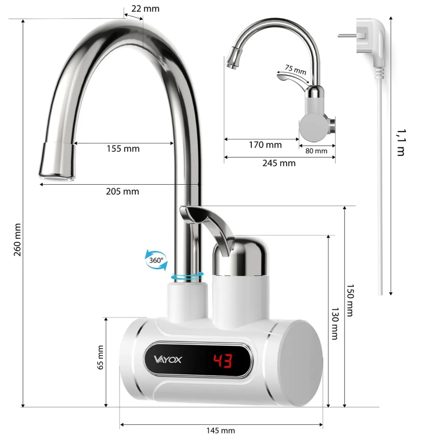 Genomströmningsvärmare med LED display 3000W/230V IPX4 vit
