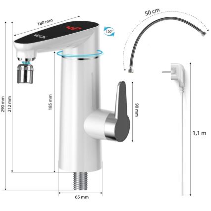 Genomströmningsvärmare med LED display 3000W/230V IPX4 vit