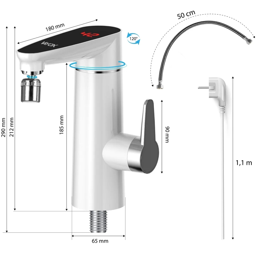 Genomströmningsvärmare med LED display 3000W/230V IPX4 vit