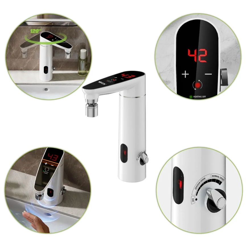Genomströmningsvärmare med touch med sensor och LED display 3000W/230V IPX4 vit