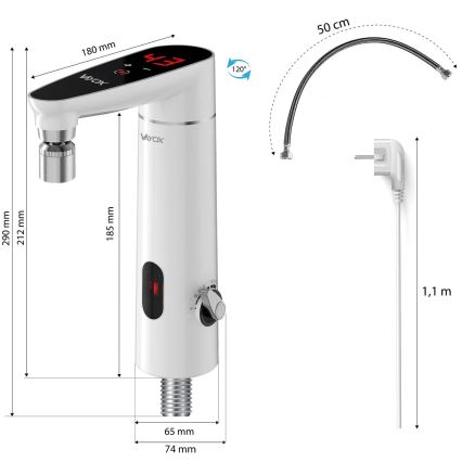 Genomströmningsvärmare med touch med sensor och LED display 3000W/230V IPX4 vit