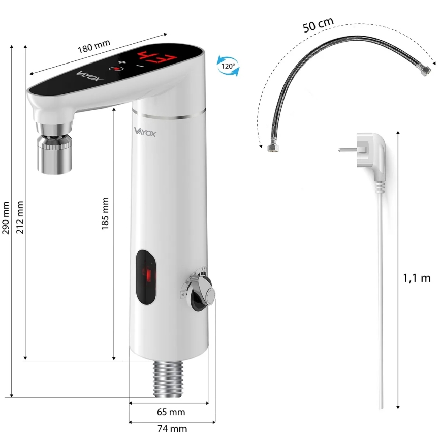Genomströmningsvärmare med touch med sensor och LED display 3000W/230V IPX4 vit
