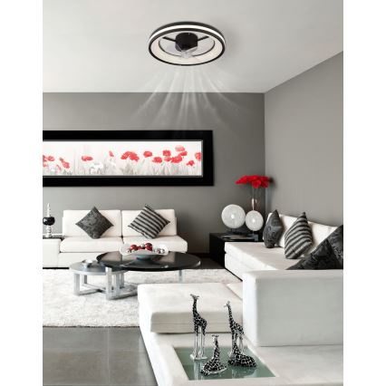 Globo - LED Dimbar taklampa med fläkt LED/30W/230V 2700-6500K svart + fjärrkontroll