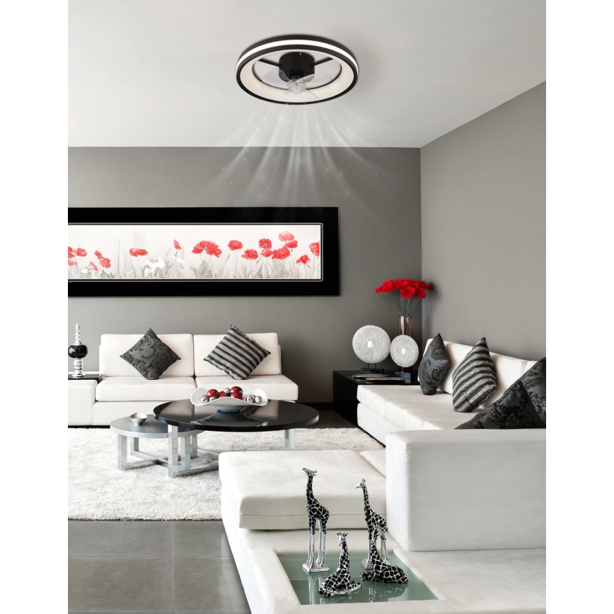 Globo - LED Dimbar taklampa med fläkt LED/30W/230V 2700-6500K svart + fjärrkontroll