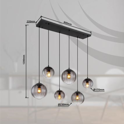 Globo - Ljuskrona med textilsladd 6xE27/60W/230V
