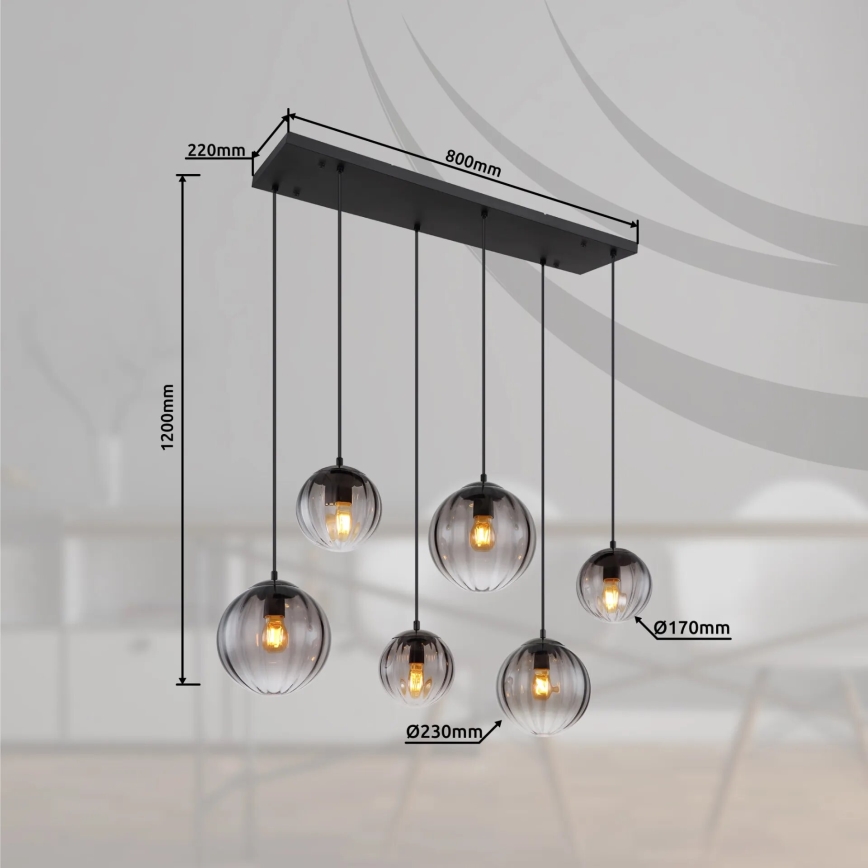 Globo - Ljuskrona med textilsladd 6xE27/60W/230V