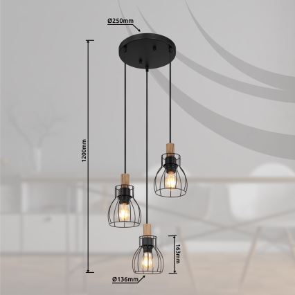 Globo - Ljuskrona med textilsladd 3xE27/40W/230V