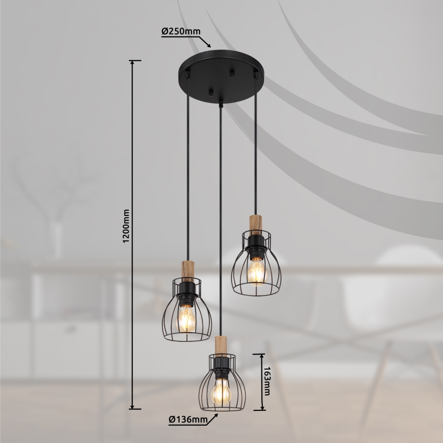 Globo - Ljuskrona med textilsladd 3xE27/40W/230V