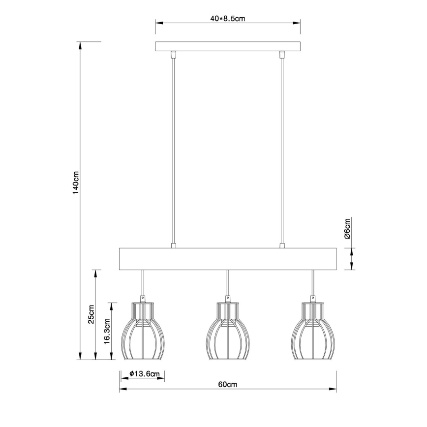 Globo - Ljusskrona med upphängningsrem  3xE27/60W/230V