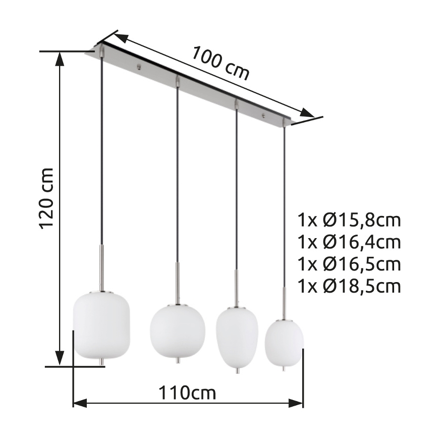 Globo - Ljuskrona med textilsladd 4xE14/40W/230V vit