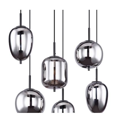 Globo - Ljuskrona med upphängningsrem 6xE14/40W/230V svart