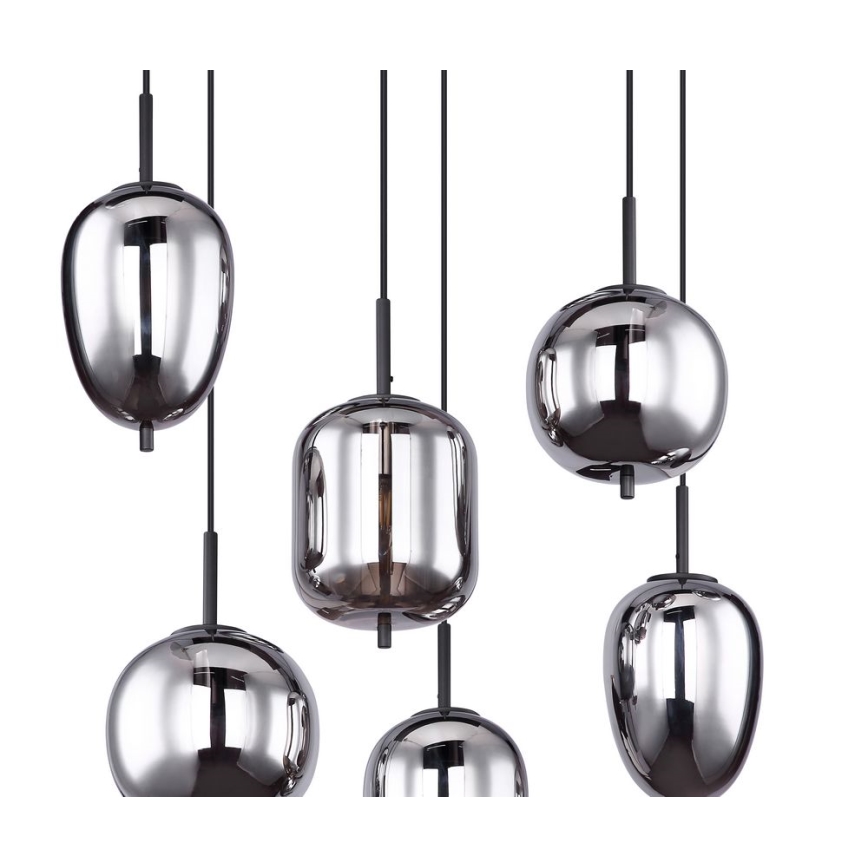 Globo - Ljuskrona med upphängningsrem 6xE14/40W/230V svart