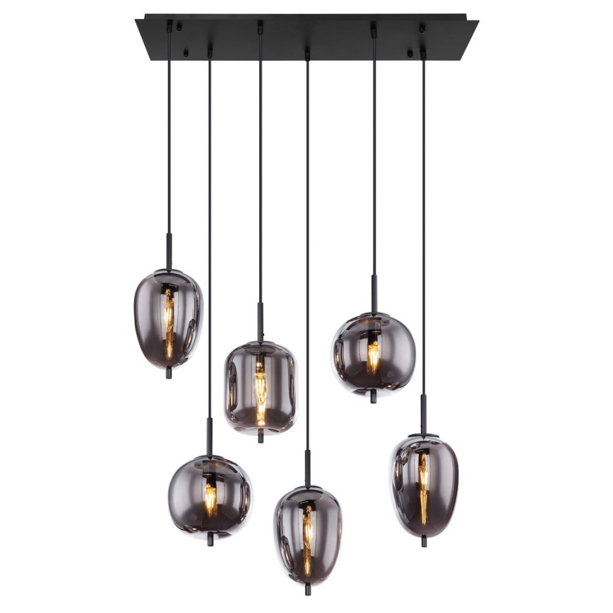 Globo - Ljuskrona med upphängningsrem 6xE14/40W/230V svart