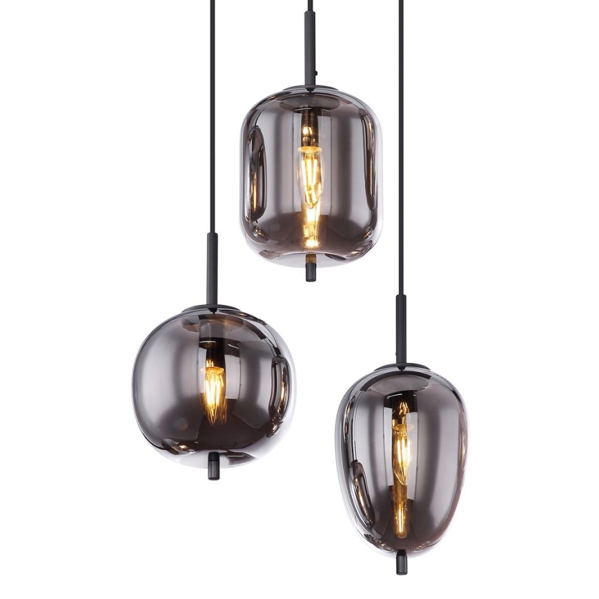 Globo - Ljuskrona med upphängningsrem 6xE14/40W/230V svart