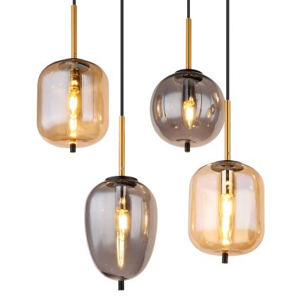 Globo - Ljuskrona med textilsladd 8xE14/40W/230V mässing