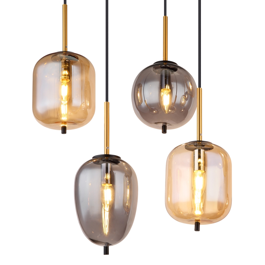 Globo - Ljuskrona med textilsladd 8xE14/40W/230V mässing