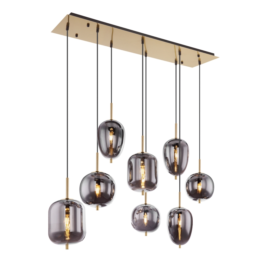 Globo - Ljuskrona med textilsladd 8xE14/40W/230V rökig
