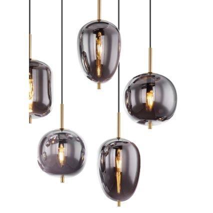 Globo - Ljuskrona med textilsladd 8xE14/40W/230V rökig