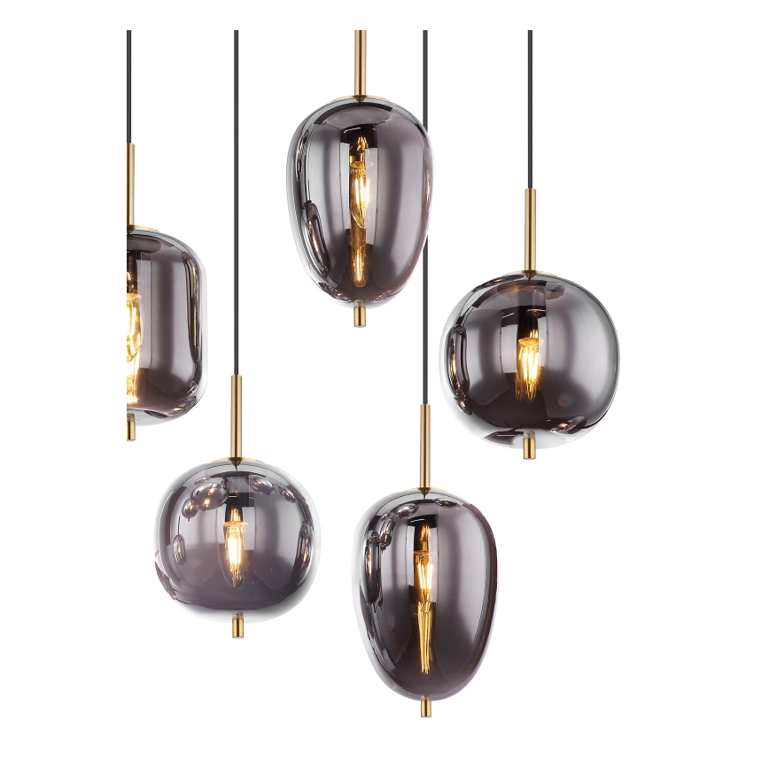 Globo - Ljuskrona med textilsladd 8xE14/40W/230V rökig