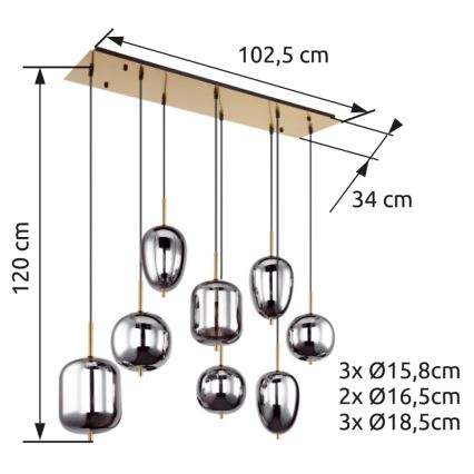 Globo - Ljuskrona med textilsladd 8xE14/40W/230V rökig