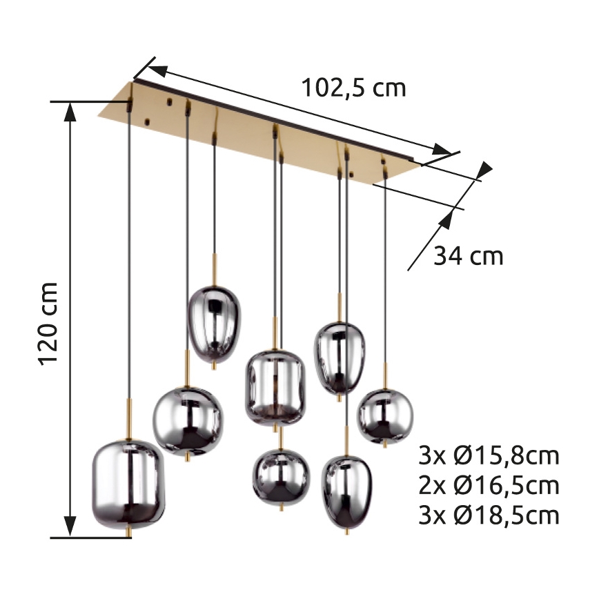 Globo - Ljuskrona med textilsladd 8xE14/40W/230V rökig