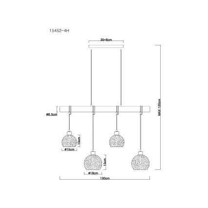 Globo 15452-4H - Ljuskrona med snöre ADAJA 4xE27/40W/230V