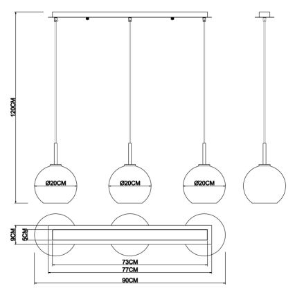 Globo - Ljuskrona med textilsladd 3xE27/60W/230V