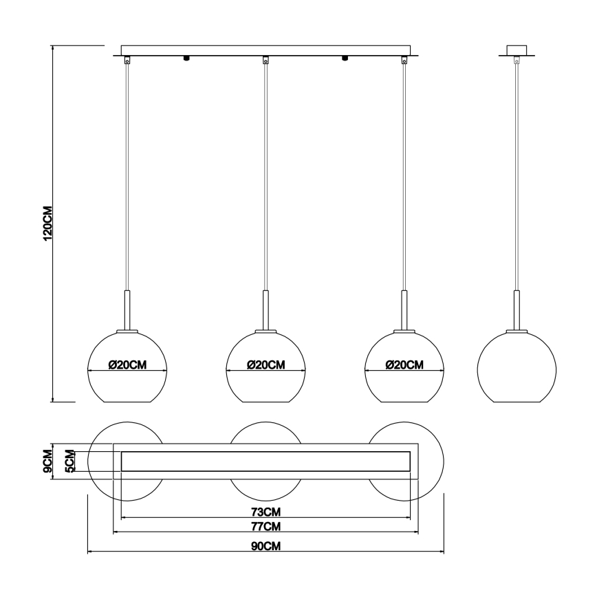 Globo - Ljuskrona med textilsladd 3xE27/60W/230V