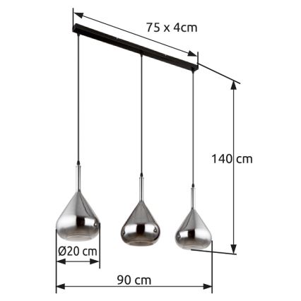 Globo - Ljuskrona med textilsladd 3xE27/60W/230V svart