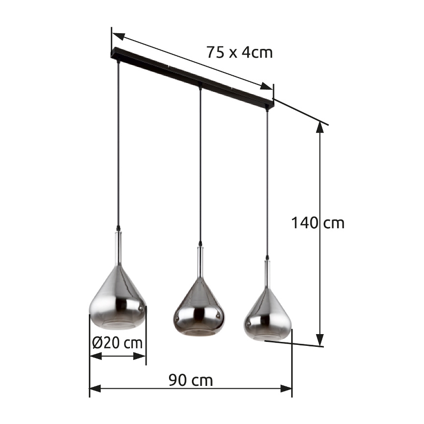 Globo - Ljuskrona med textilsladd 3xE27/60W/230V svart