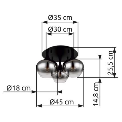 Globo - Ytmonterad ljuskrona 3xE27/40W/230V diameter 45 cm svart