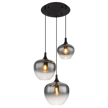 Globo - Ljuskrona med textilsladd 3xE27/40W/230V diameter 48 cm svart