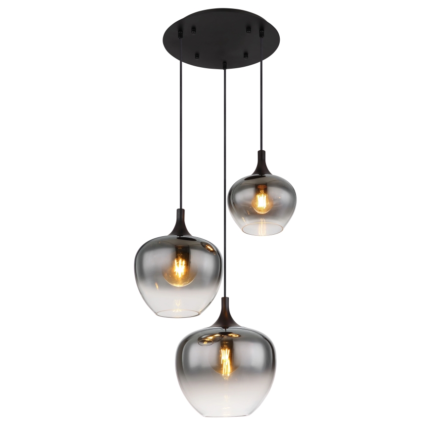 Globo - Ljuskrona med textilsladd 3xE27/40W/230V diameter 48 cm svart