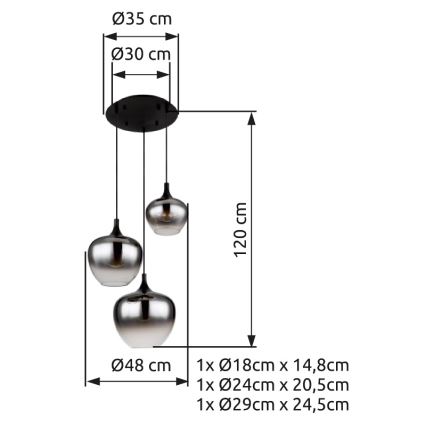 Globo - Ljuskrona med textilsladd 3xE27/40W/230V diameter 48 cm svart