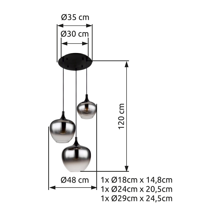 Globo - Ljuskrona med textilsladd 3xE27/40W/230V diameter 48 cm svart