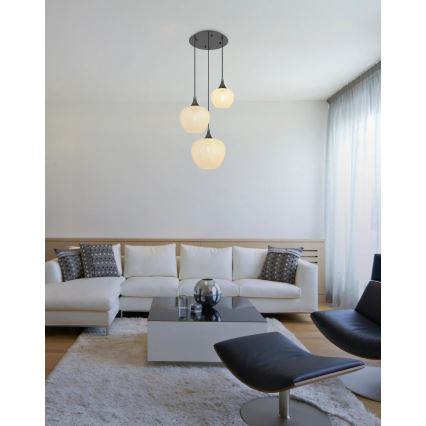 Globo - Ljuskrona med textilsladd 3xE27/40W/230V vit/antracit