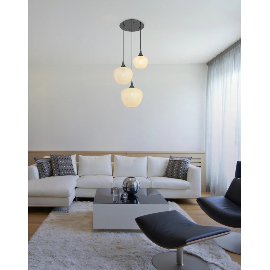 Globo - Ljuskrona med textilsladd 3xE27/40W/230V vit/antracit