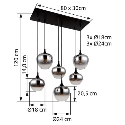 Globo - Ljuskrona med textilsladd 6xE27/40W/230V svart