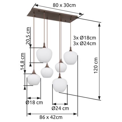 Globo - Ljuskrona med textilsladd 6xE27/40W/230V vit