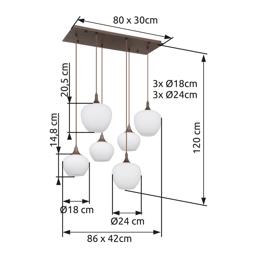 Globo - Ljuskrona med textilsladd 6xE27/40W/230V vit