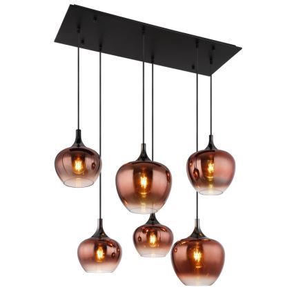 Globo - Ljuskrona med textilsladd 6xE27/40W/230V brun/rökig