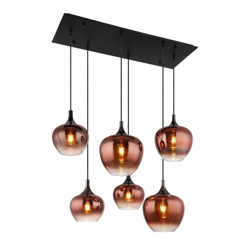 Globo - Ljuskrona med textilsladd 6xE27/40W/230V brun/rökig