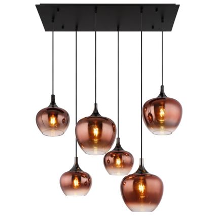 Globo - Ljuskrona med textilsladd 6xE27/40W/230V brun/rökig